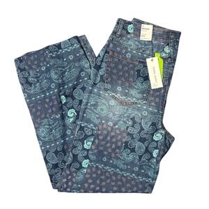 NWT Tribal Jeans Brooke High Rise Hugging Wide Leg Paisley Print Denim Pants 6